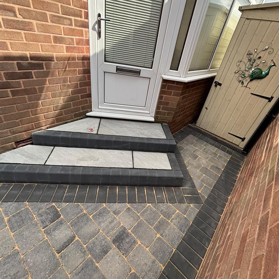 Block paved steps and path